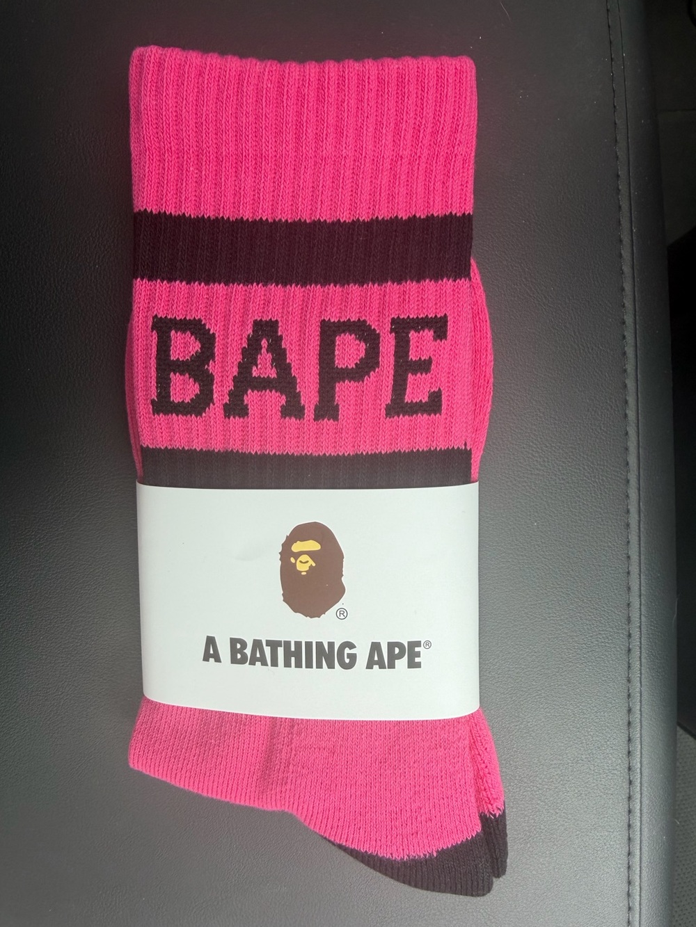 Bape Pink and Black Logo Crew Socks